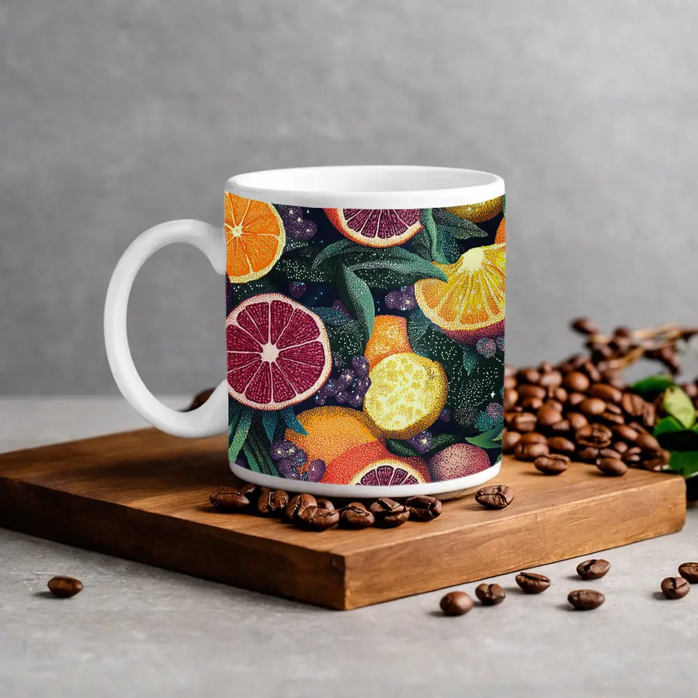 Colorful Citrus Fruits Dark Botanical Pattern – Mugs
