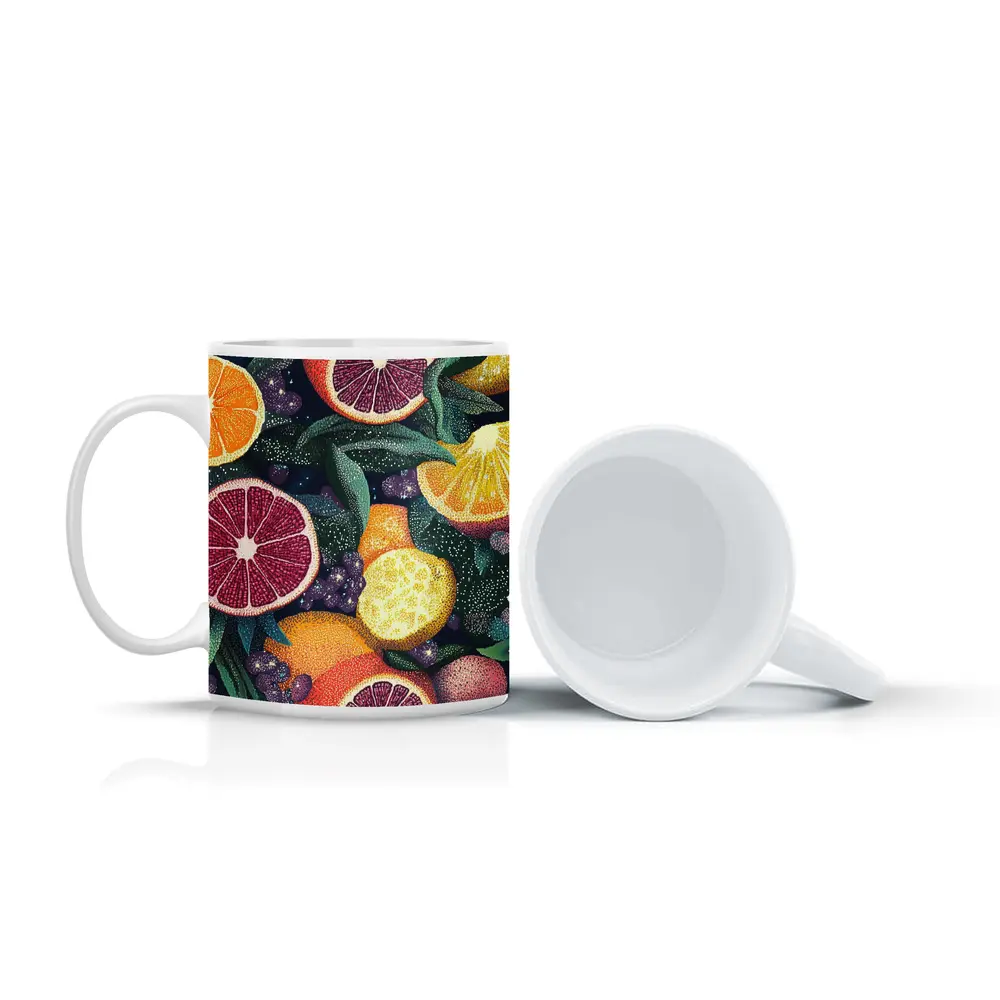 Colorful Citrus Fruits Dark Botanical Pattern – Mugs