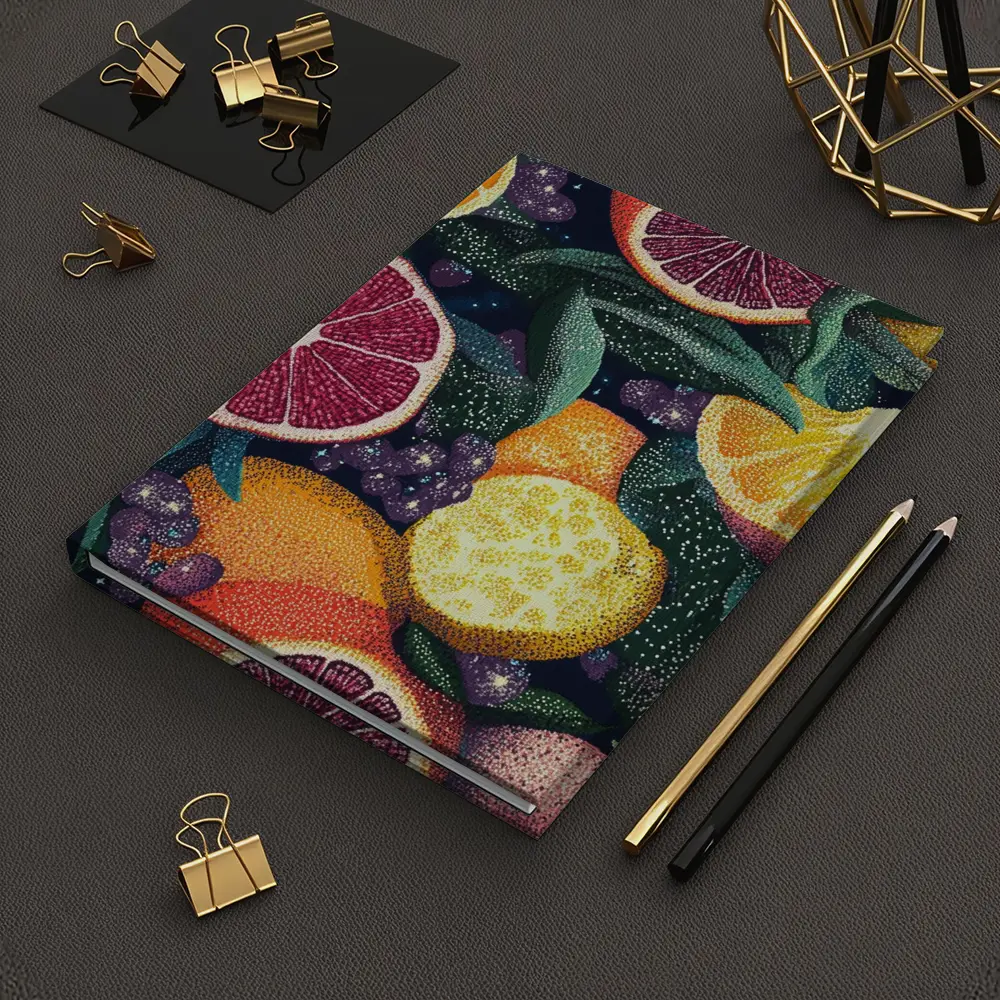 Colorful Citrus Fruits Dark Botanical Pattern – Notebooks