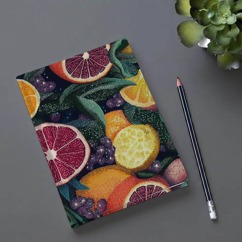 Colorful Citrus Fruits Dark Botanical Pattern – Notebooks