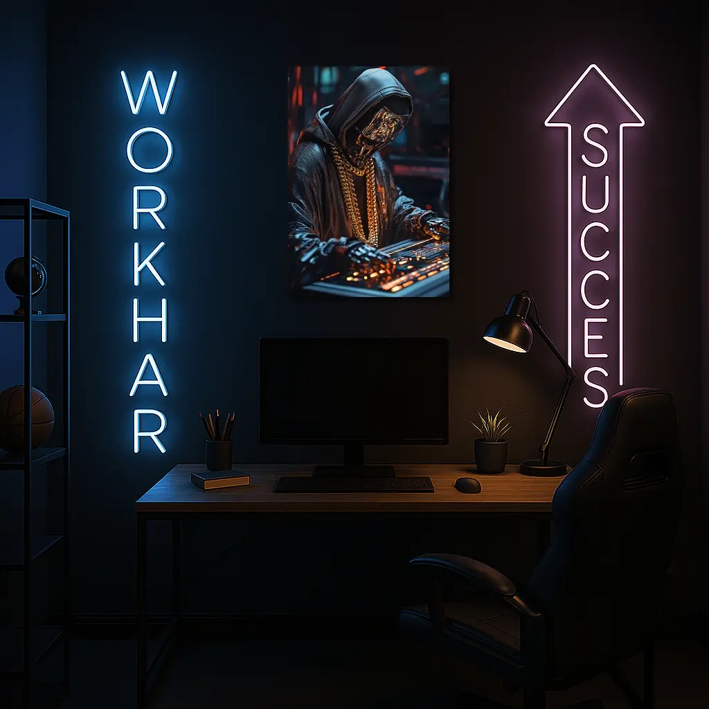 Cyberpunk Hooded Figure Gold Chain DJ – Wall Art
