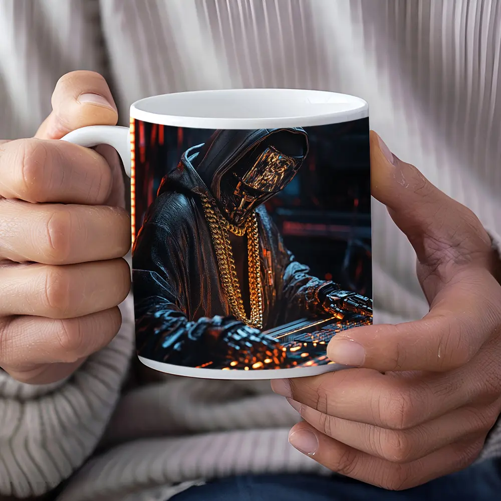 Cyberpunk Hooded Figure Gold Chain DJ – Mugs
