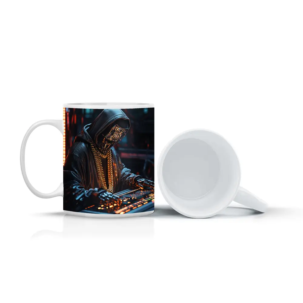 Cyberpunk Hooded Figure Gold Chain DJ – Mugs