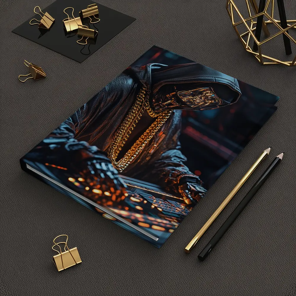 Cyberpunk Hooded Figure Gold Chain DJ – Notebooks