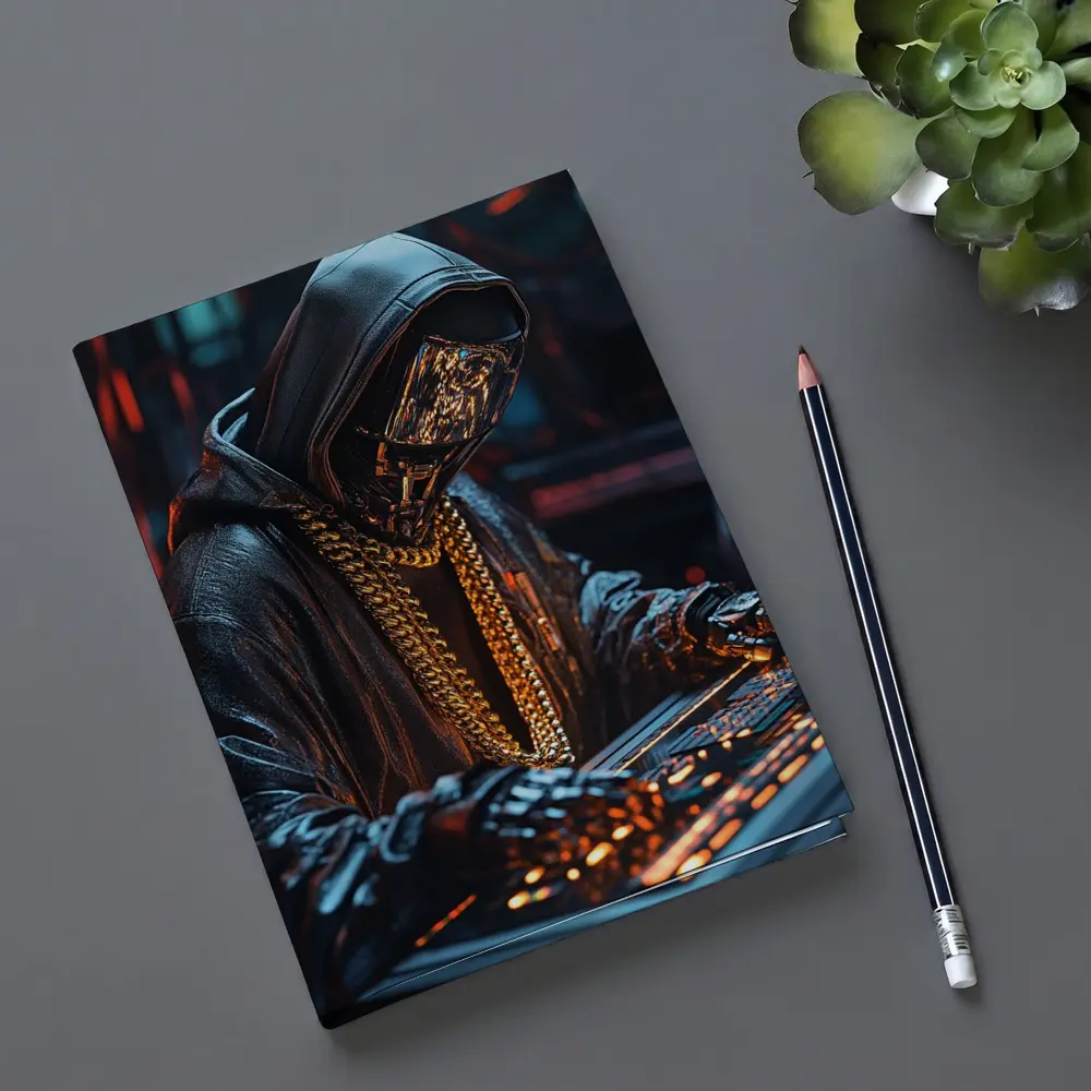 Cyberpunk Hooded Figure Gold Chain DJ – Notebooks