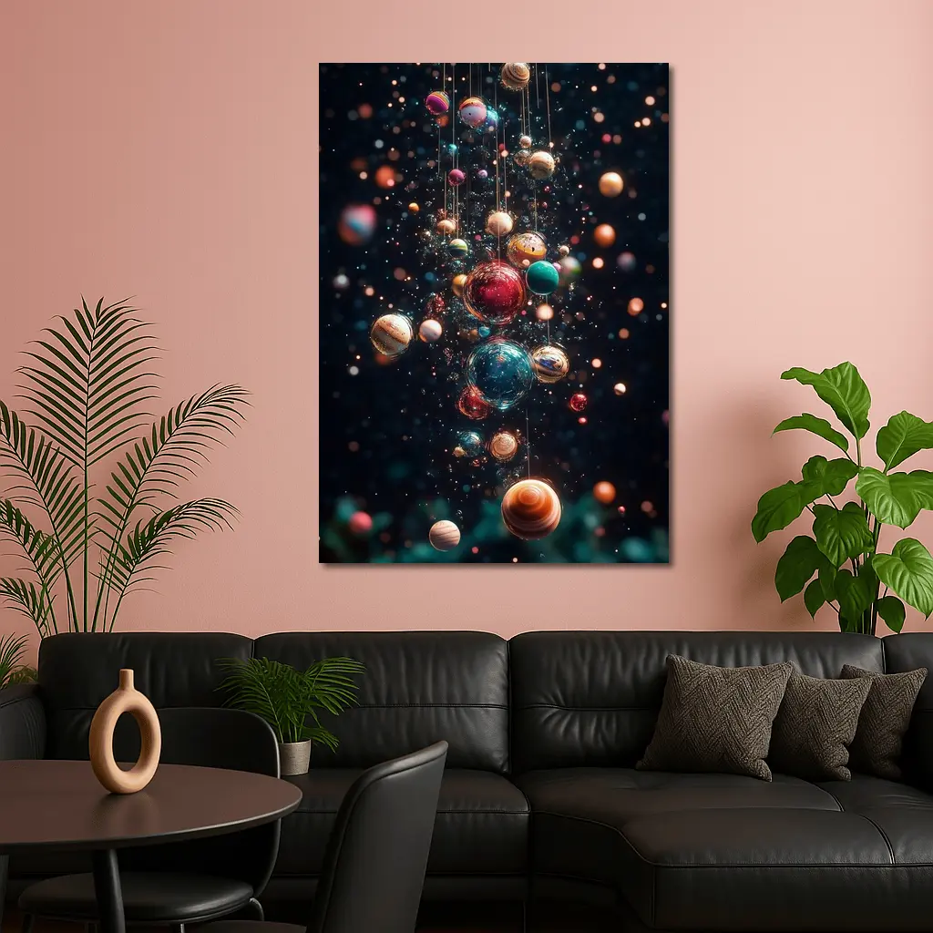 Colorful Planets Hanging Dark Space Background – Wall Art