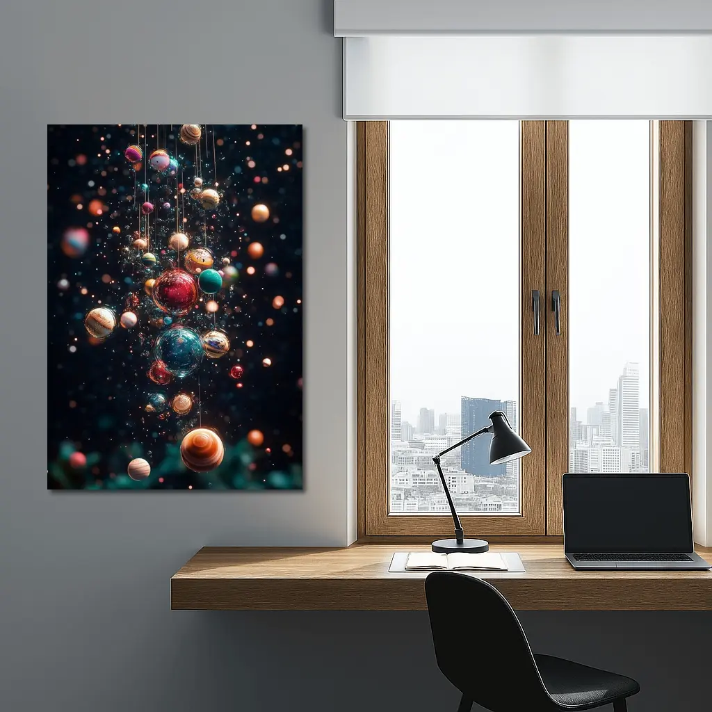 Colorful Planets Hanging Dark Space Background – Wall Art