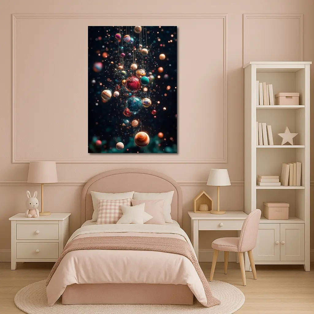 Colorful Planets Hanging Dark Space Background – Wall Art