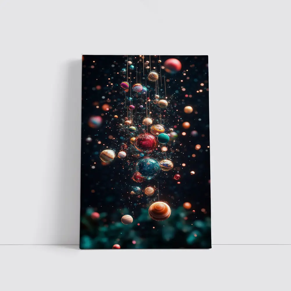 Colorful Planets Hanging Dark Space Background – Wall Art