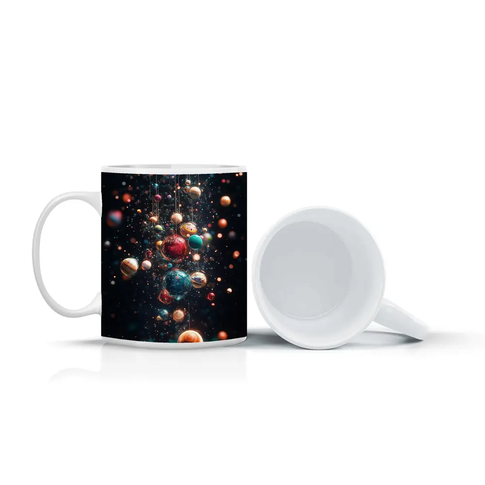 Colorful Planets Hanging Dark Space Background – Mugs