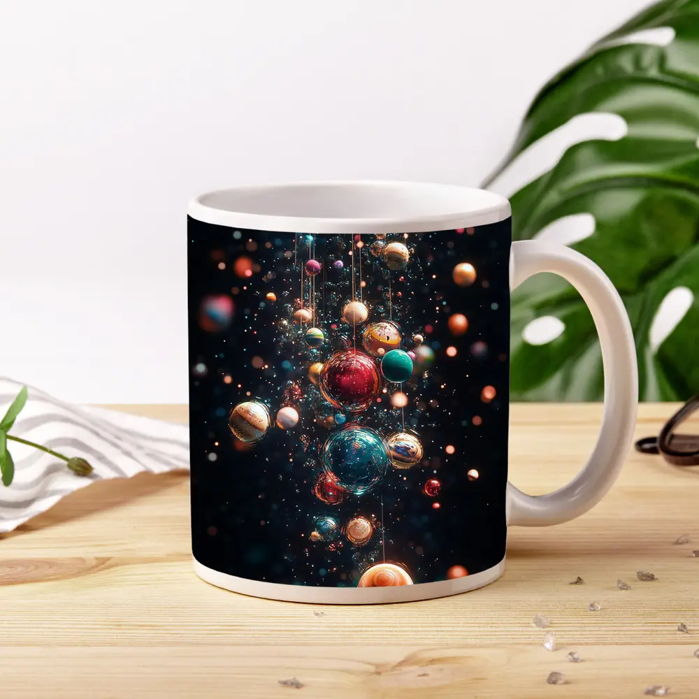 Colorful Planets Hanging Dark Space Background – Mugs