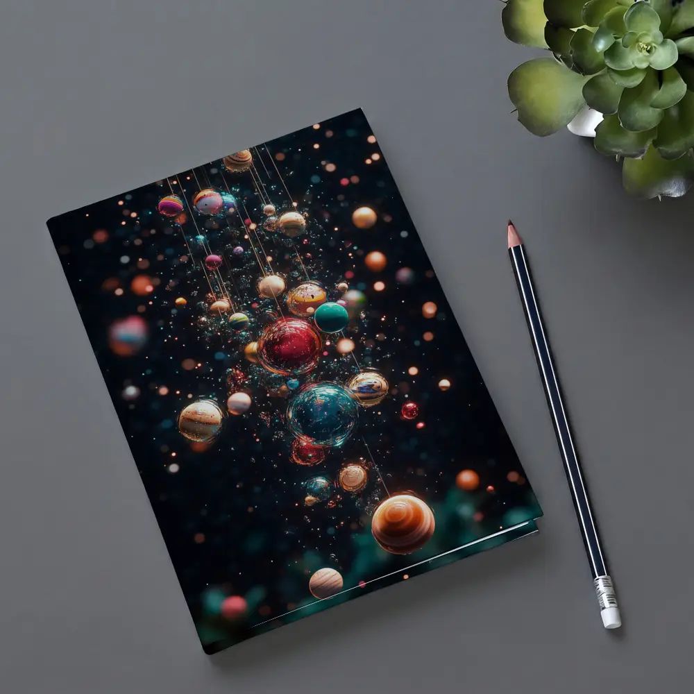 Colorful Planets Hanging Dark Space Background – Notebooks