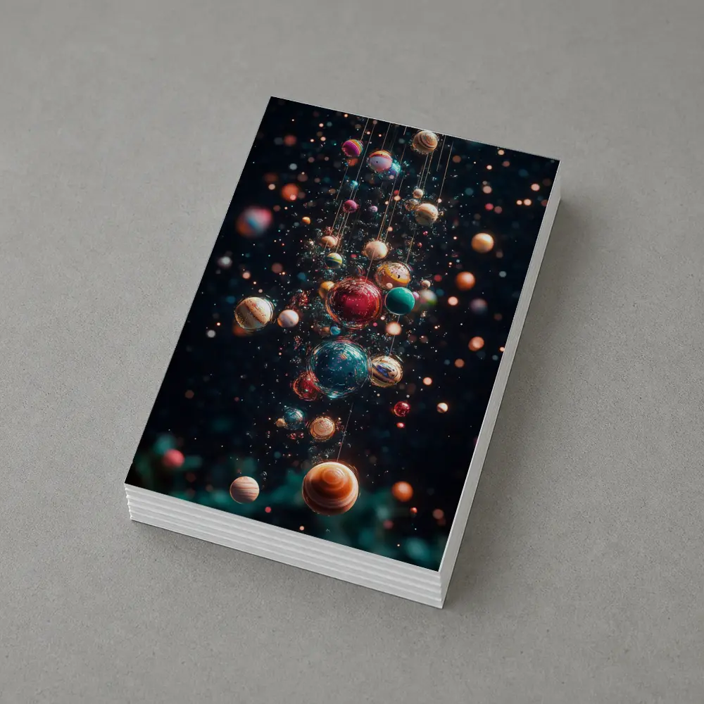 Colorful Planets Hanging Dark Space Background – Postcards