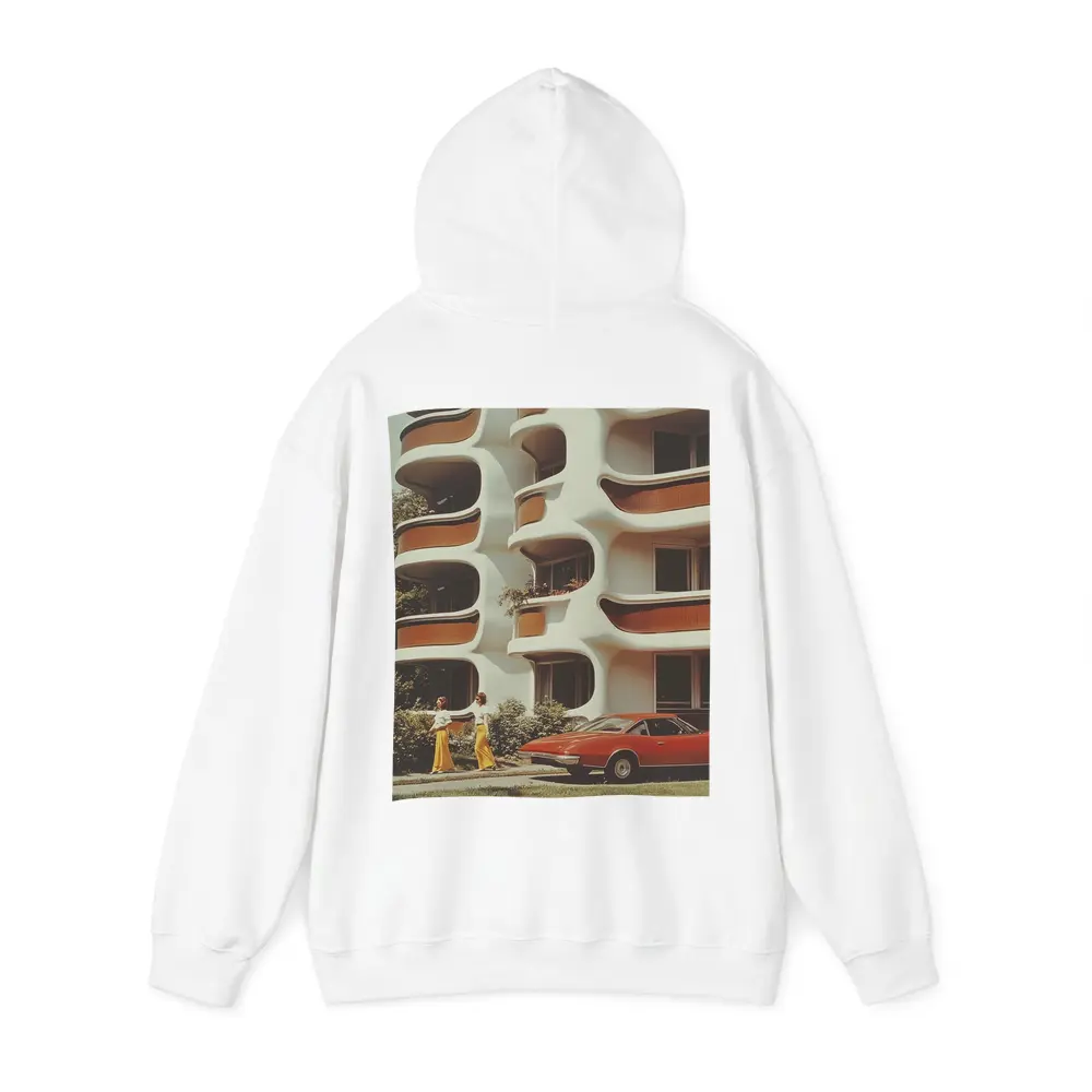 Retro Seventies Curved Architecture Red Sports Car – Hoodies