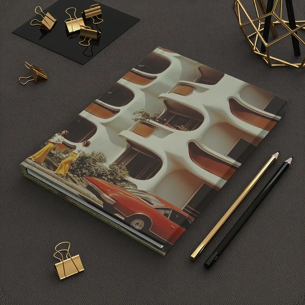 Retro Seventies Curved Architecture Red Sports Car – Notebooks