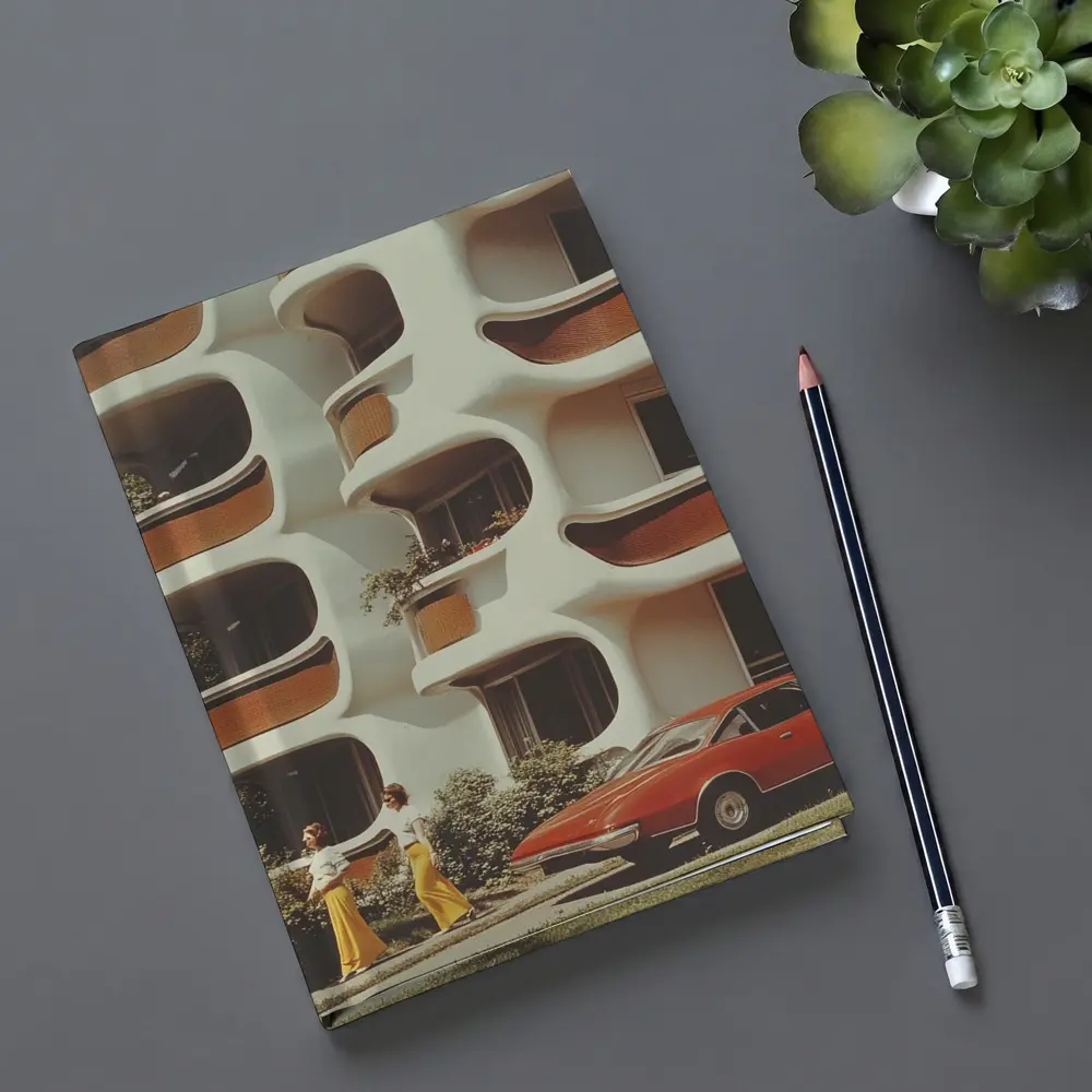 Retro Seventies Curved Architecture Red Sports Car – Notebooks