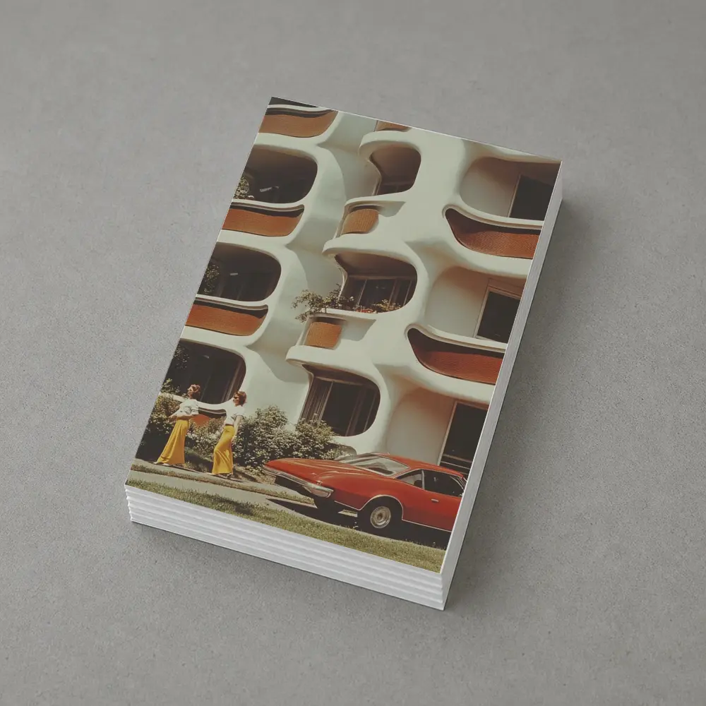 Retro Seventies Curved Architecture Red Sports Car – Postcards