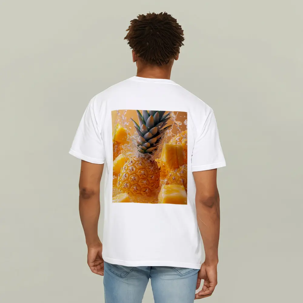 Fresh Pineapple Chunks Water Splash Yellow Background – T-Shirts