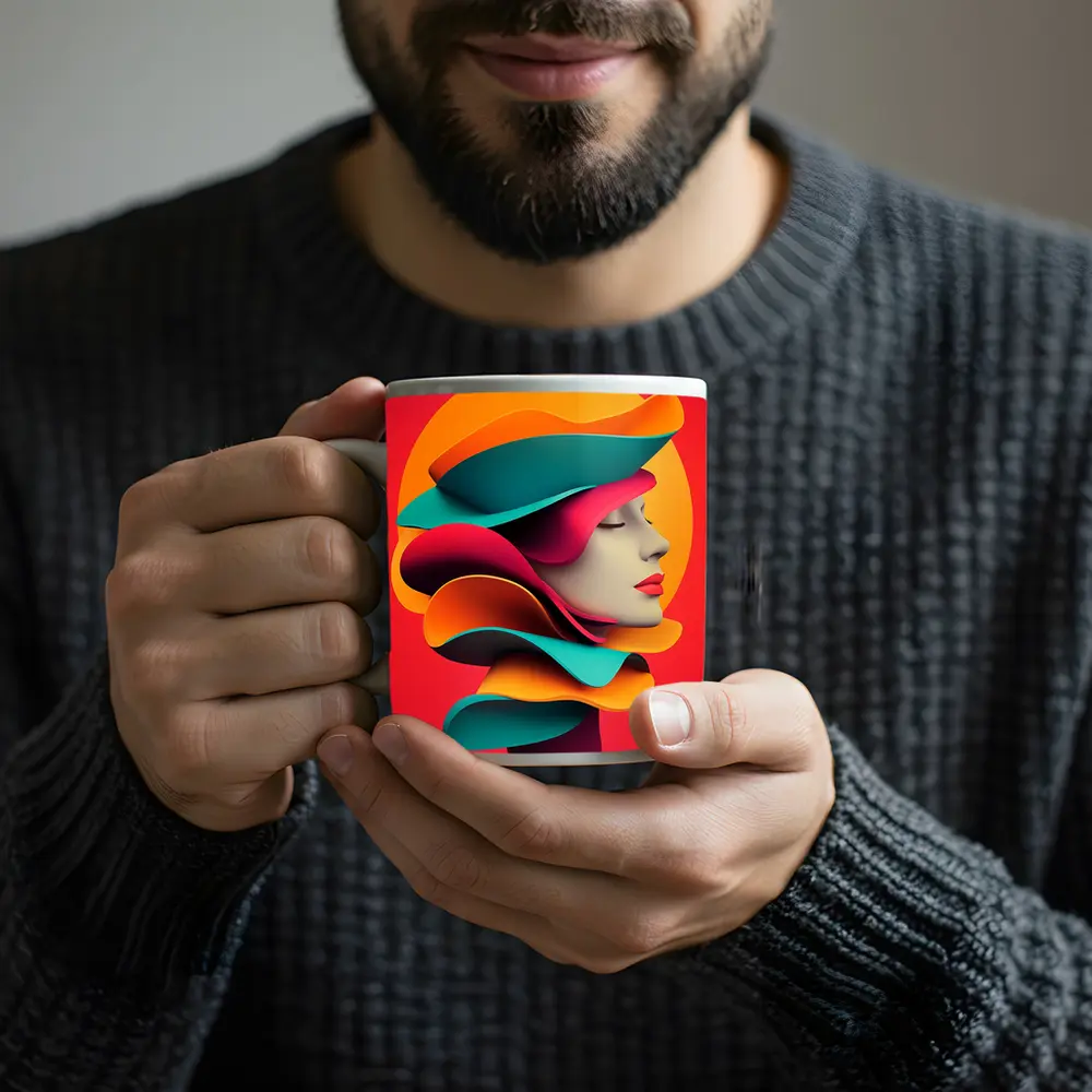 Colorful 3D Woman Face Abstract Art – Mugs