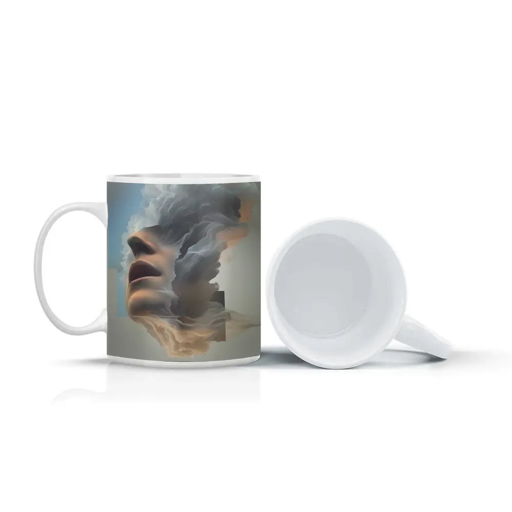 Surreal Female Face Dissolving Into Clouds – Mugs