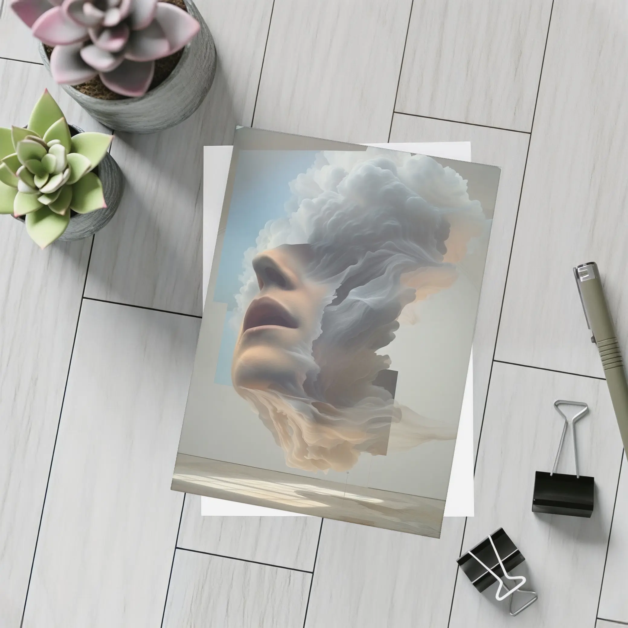 Surreal Female Face Dissolving Into Clouds – Postcards