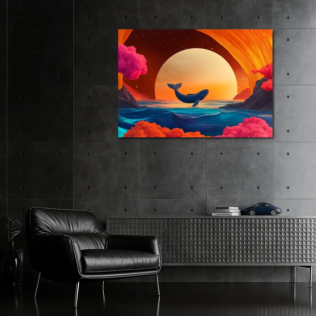 Whale Leaping Over Surreal Ocean Sunset – Wall Art