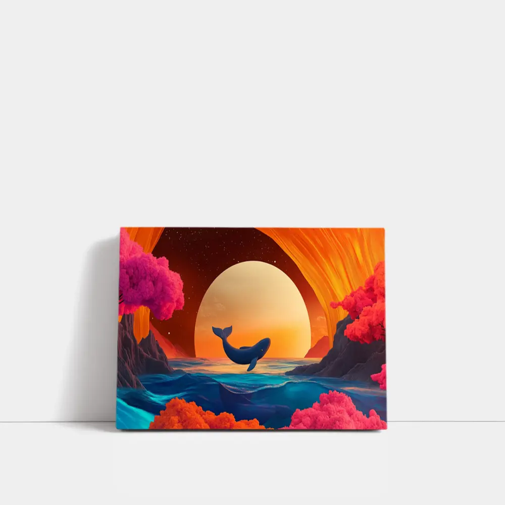 Whale Leaping Over Surreal Ocean Sunset – Wall Art