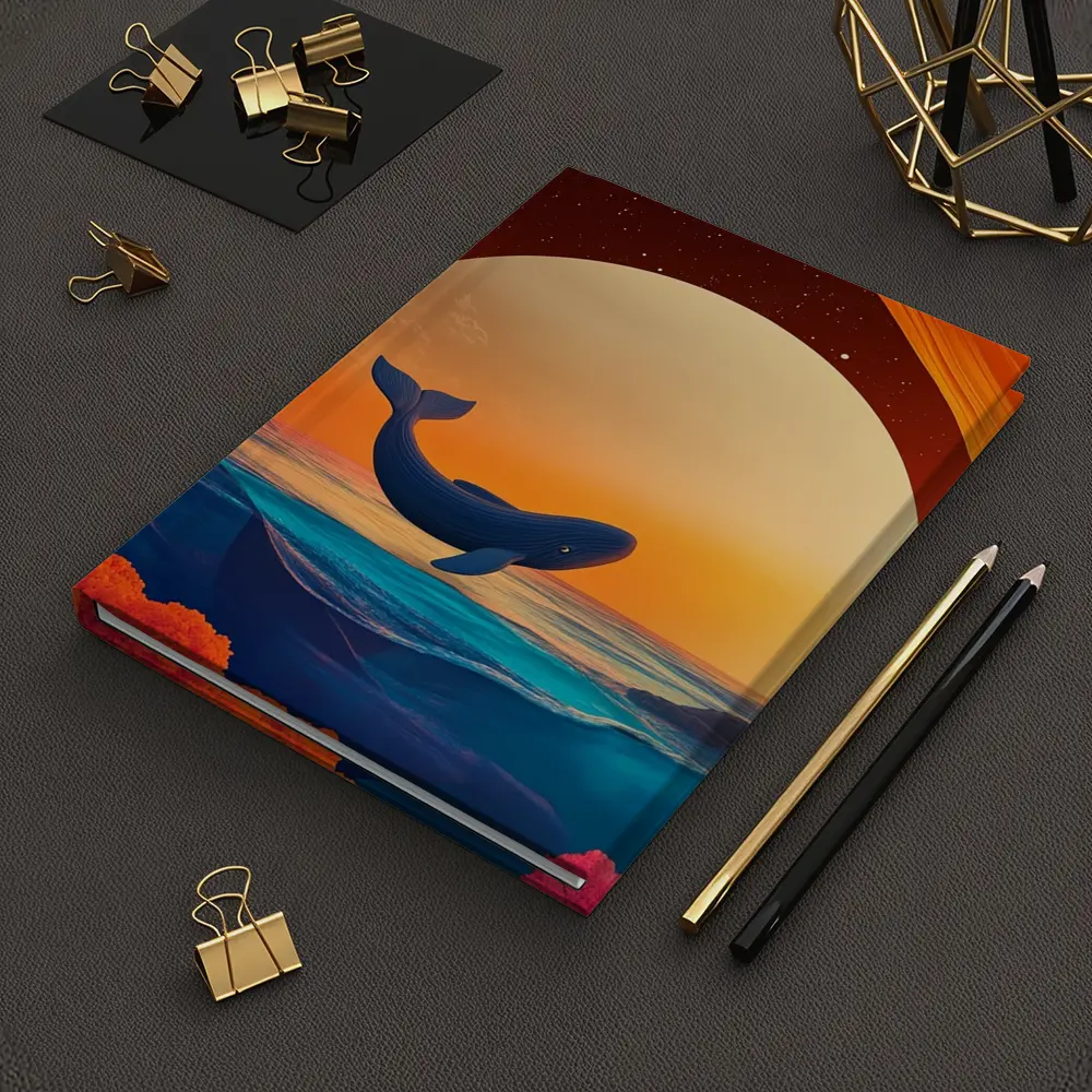 Whale Leaping Over Surreal Ocean Sunset – Notebooks