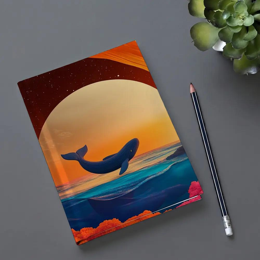 Whale Leaping Over Surreal Ocean Sunset – Notebooks