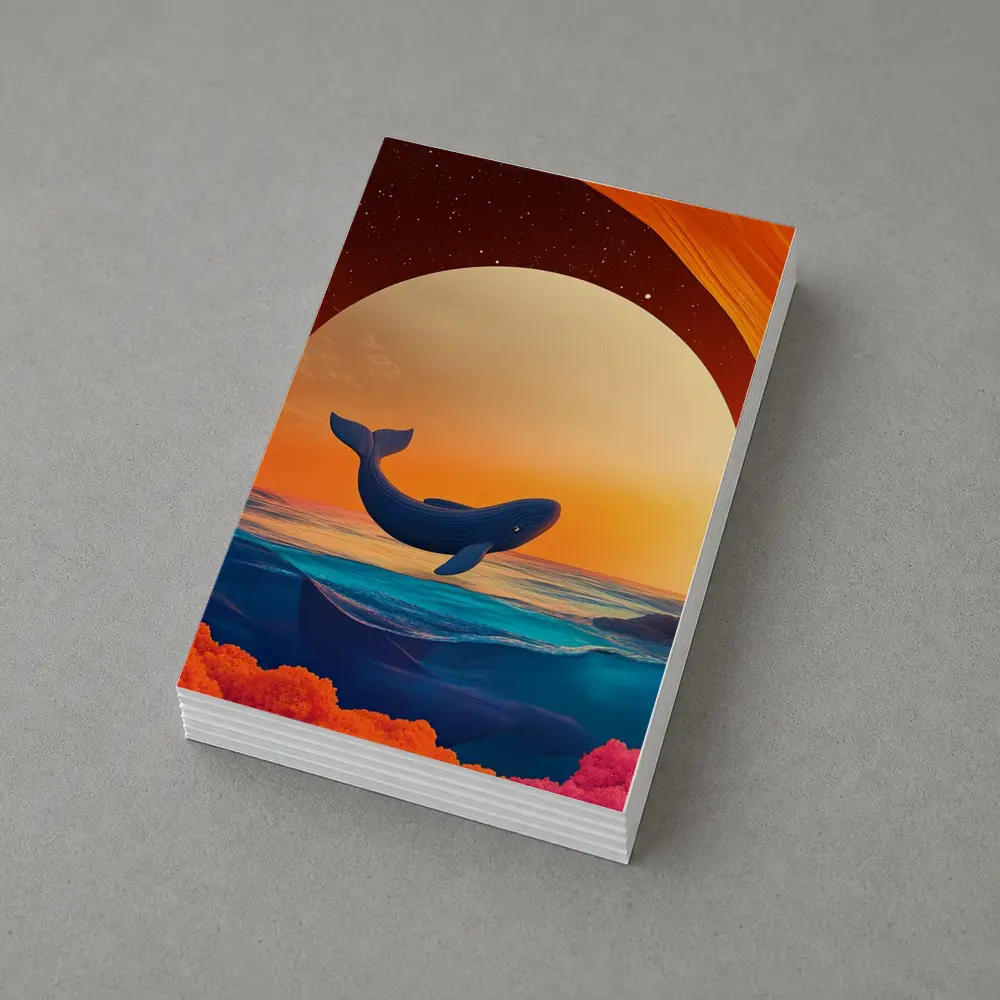Whale Leaping Over Surreal Ocean Sunset – Postcards
