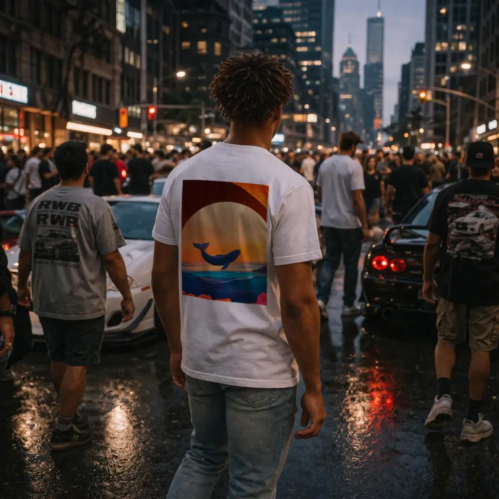 Whale Leaping Over Surreal Ocean Sunset – T-Shirts