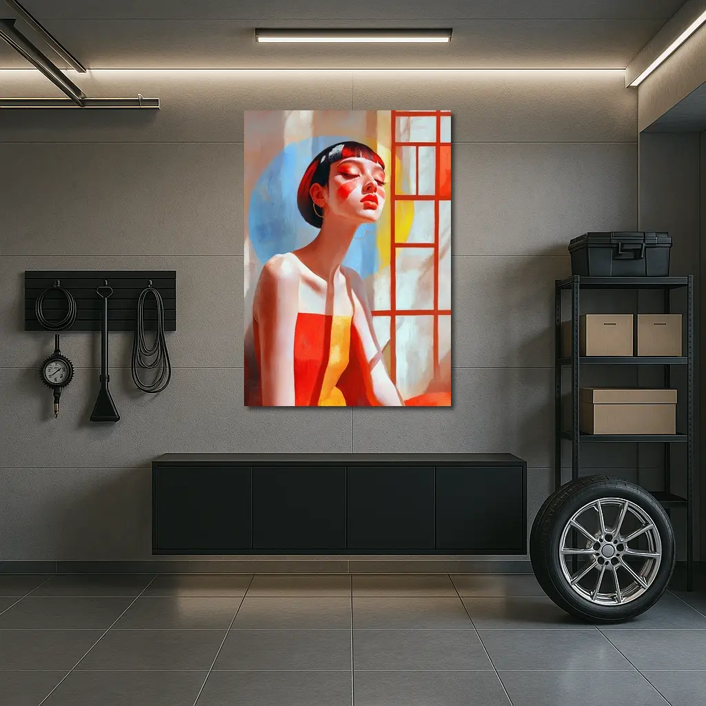 Asian Woman Portrait Red Dress Window Light – Wall Art