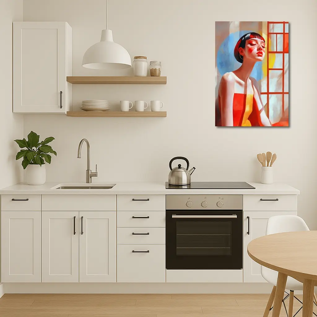 Asian Woman Portrait Red Dress Window Light – Wall Art