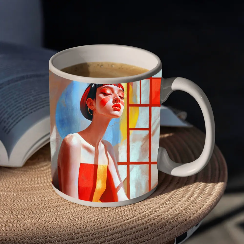 Asian Woman Portrait Red Dress Window Light – Mugs