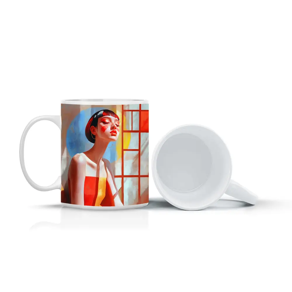 Asian Woman Portrait Red Dress Window Light – Mugs