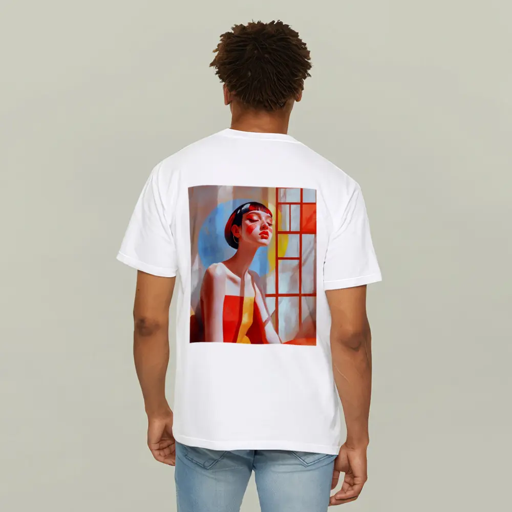 Asian Woman Portrait Red Dress Window Light – T-Shirts