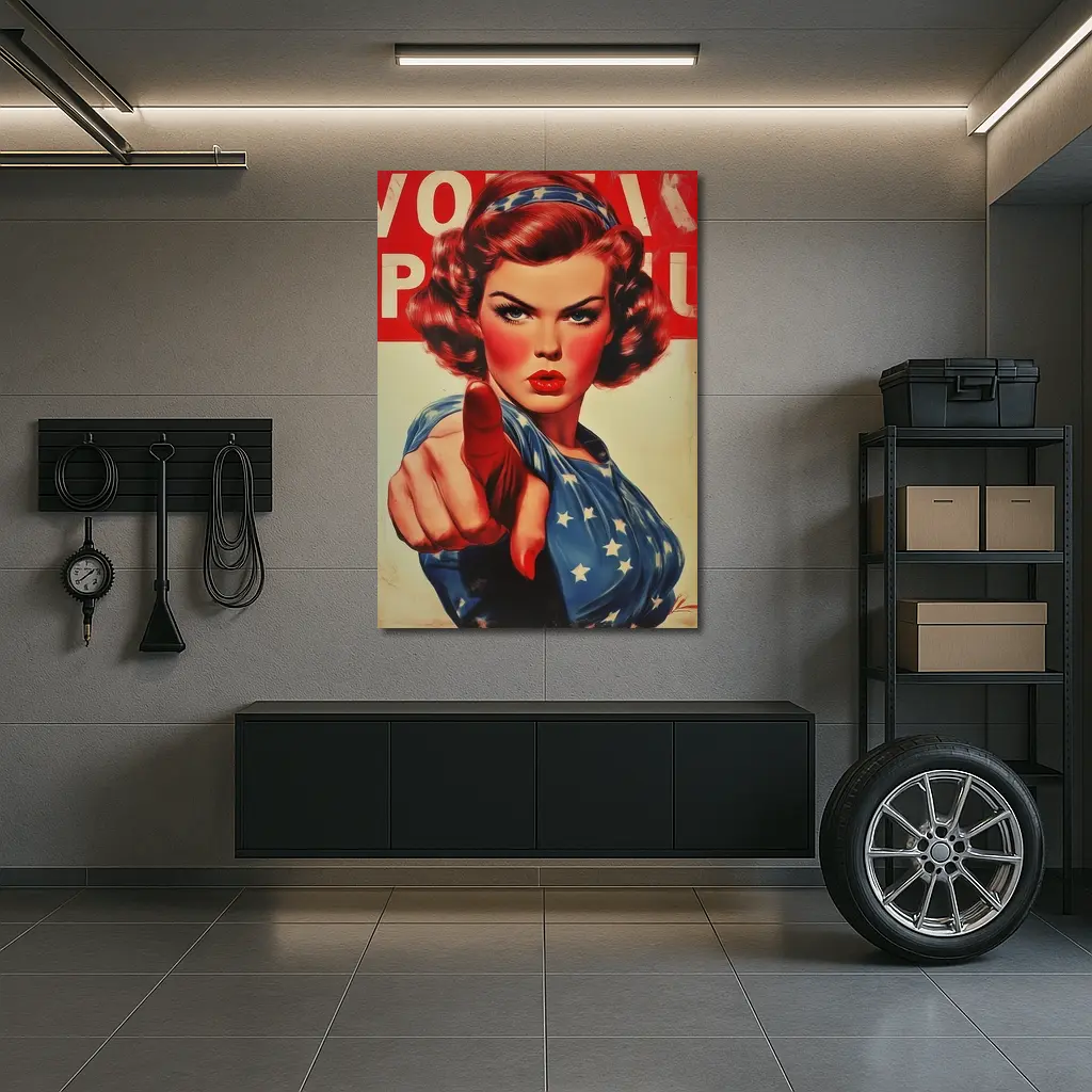 Retro American Woman Pointing Patriotic Art – Wall Art