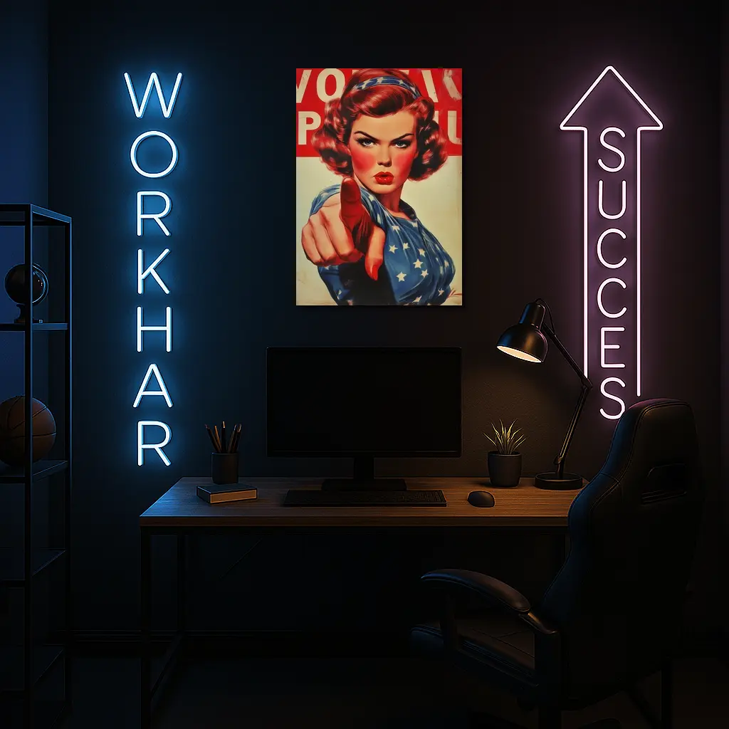 Retro American Woman Pointing Patriotic Art – Wall Art