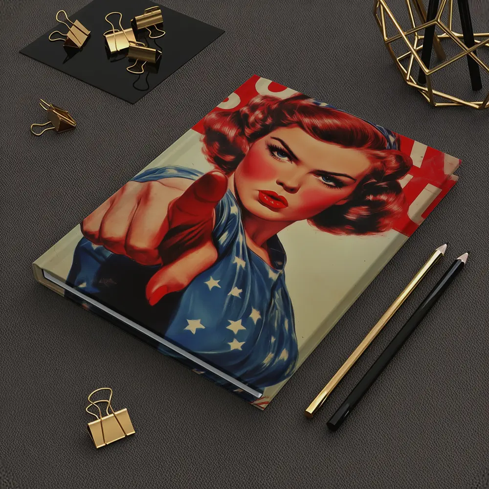 Retro American Woman Pointing Patriotic Art – Notebooks