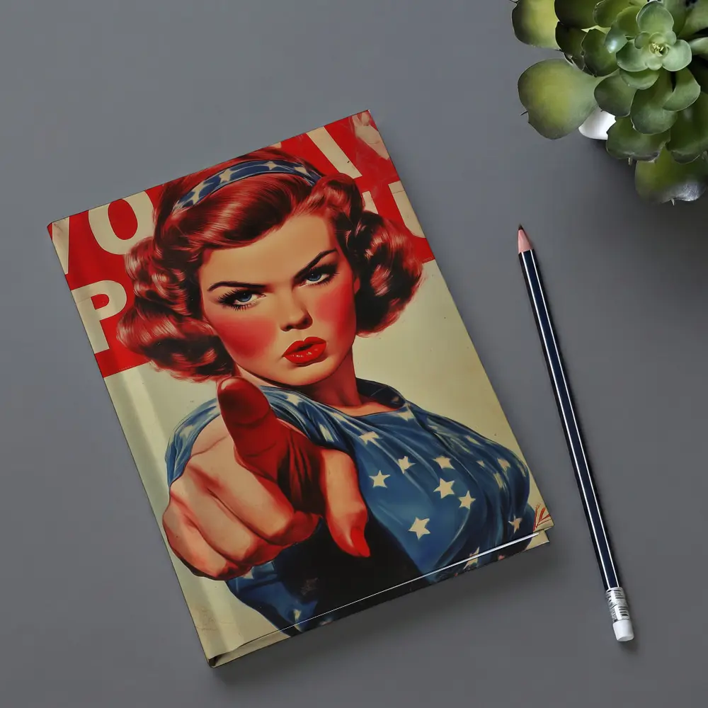 Retro American Woman Pointing Patriotic Art – Notebooks