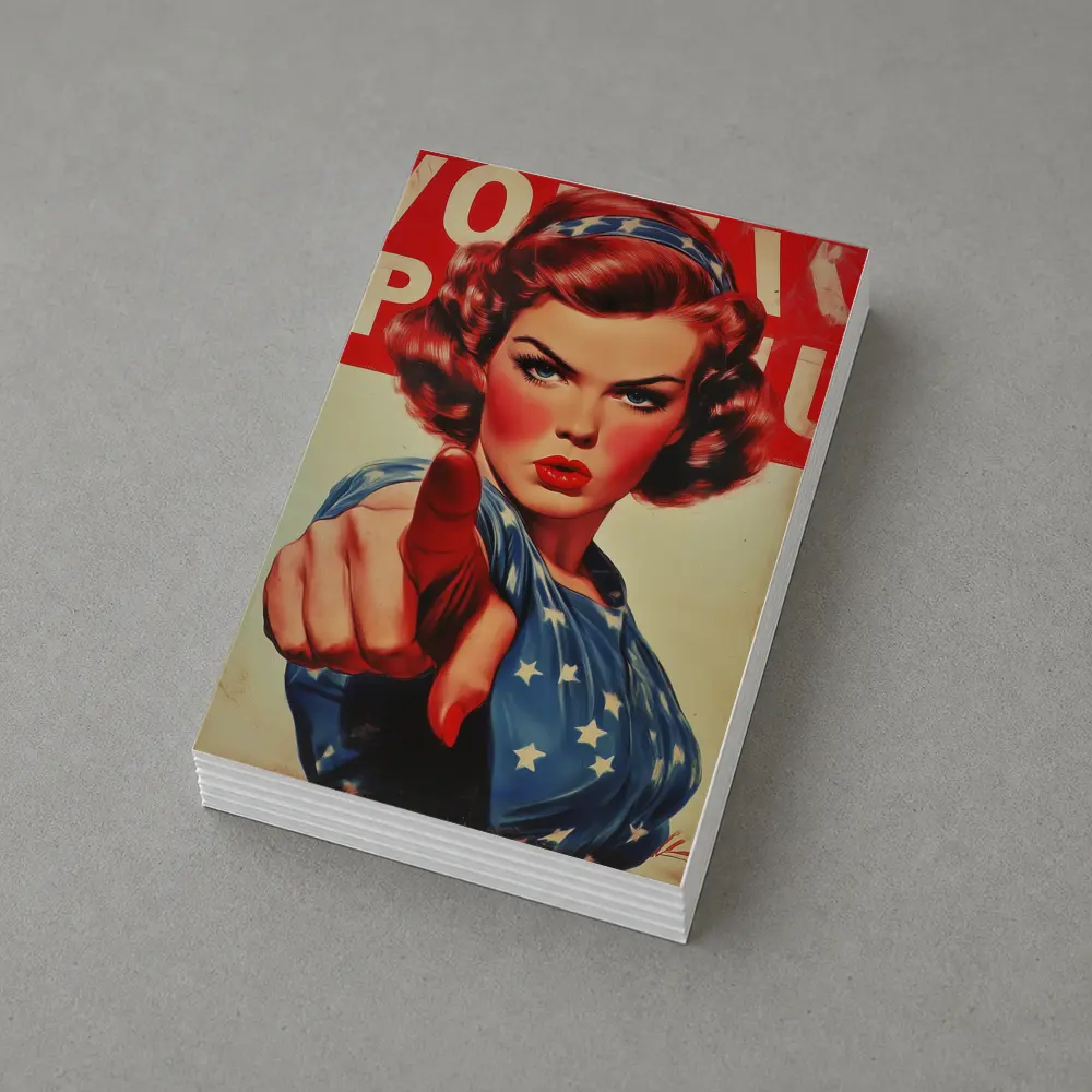 Retro American Woman Pointing Patriotic Art – Postcards
