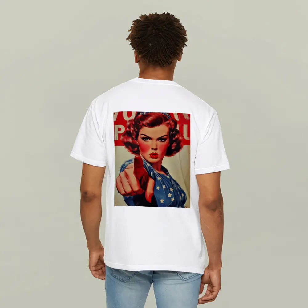 Retro American Woman Pointing Patriotic Art – T-Shirts