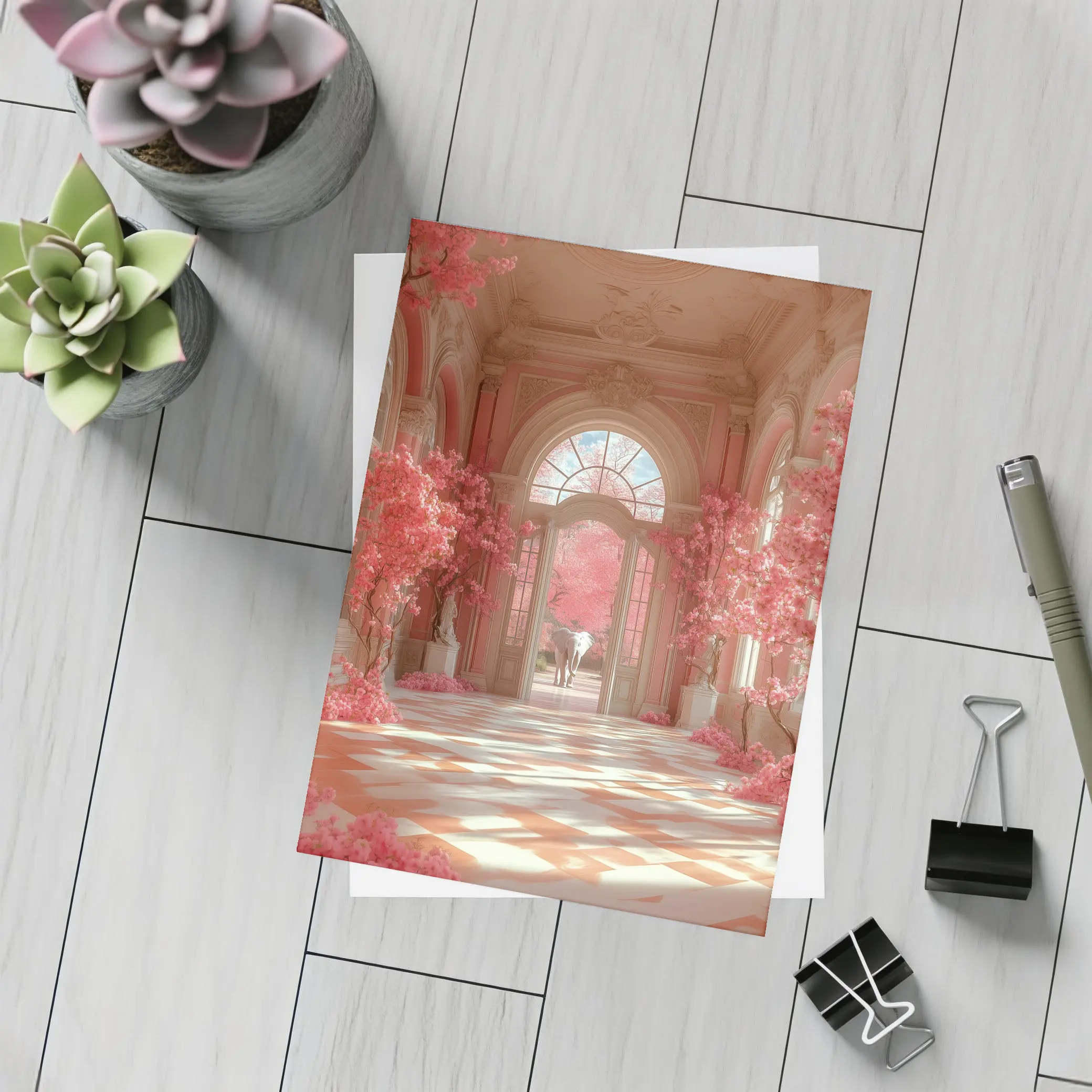 Elephant Pink Blossom Baroque Hall Art – Postcards