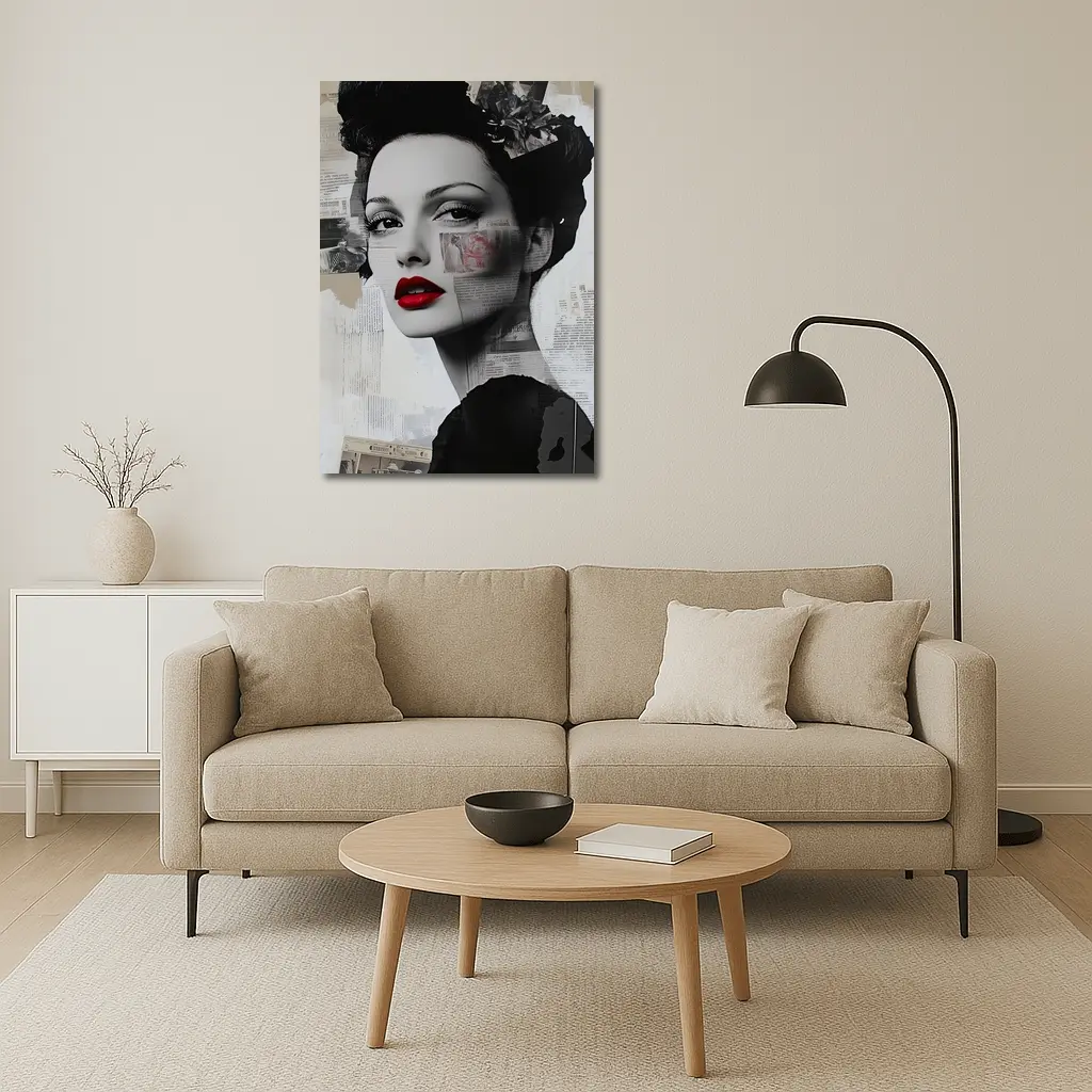 Retro Woman Collage Art Black White Red – Wall Art
