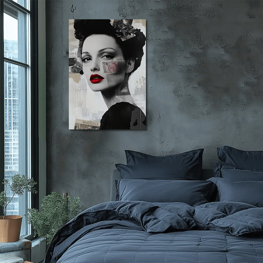 Retro Woman Collage Art Black White Red – Wall Art