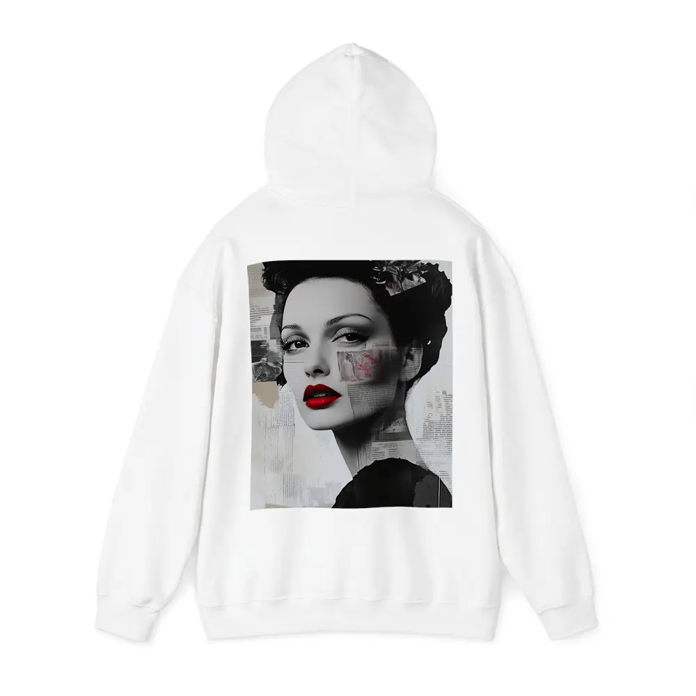 Retro Woman Collage Art Black White Red – Hoodies