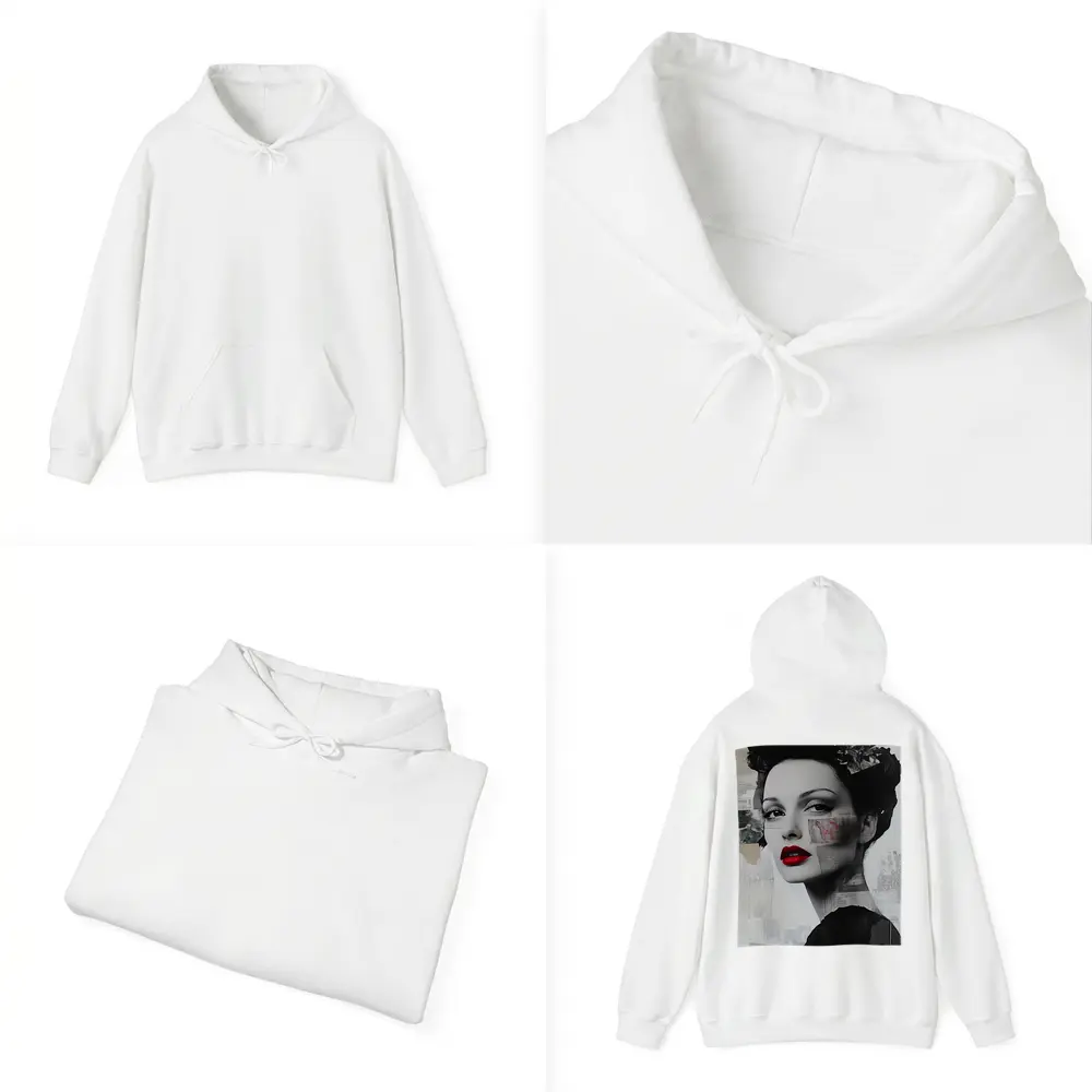 Retro Woman Collage Art Black White Red – Hoodies