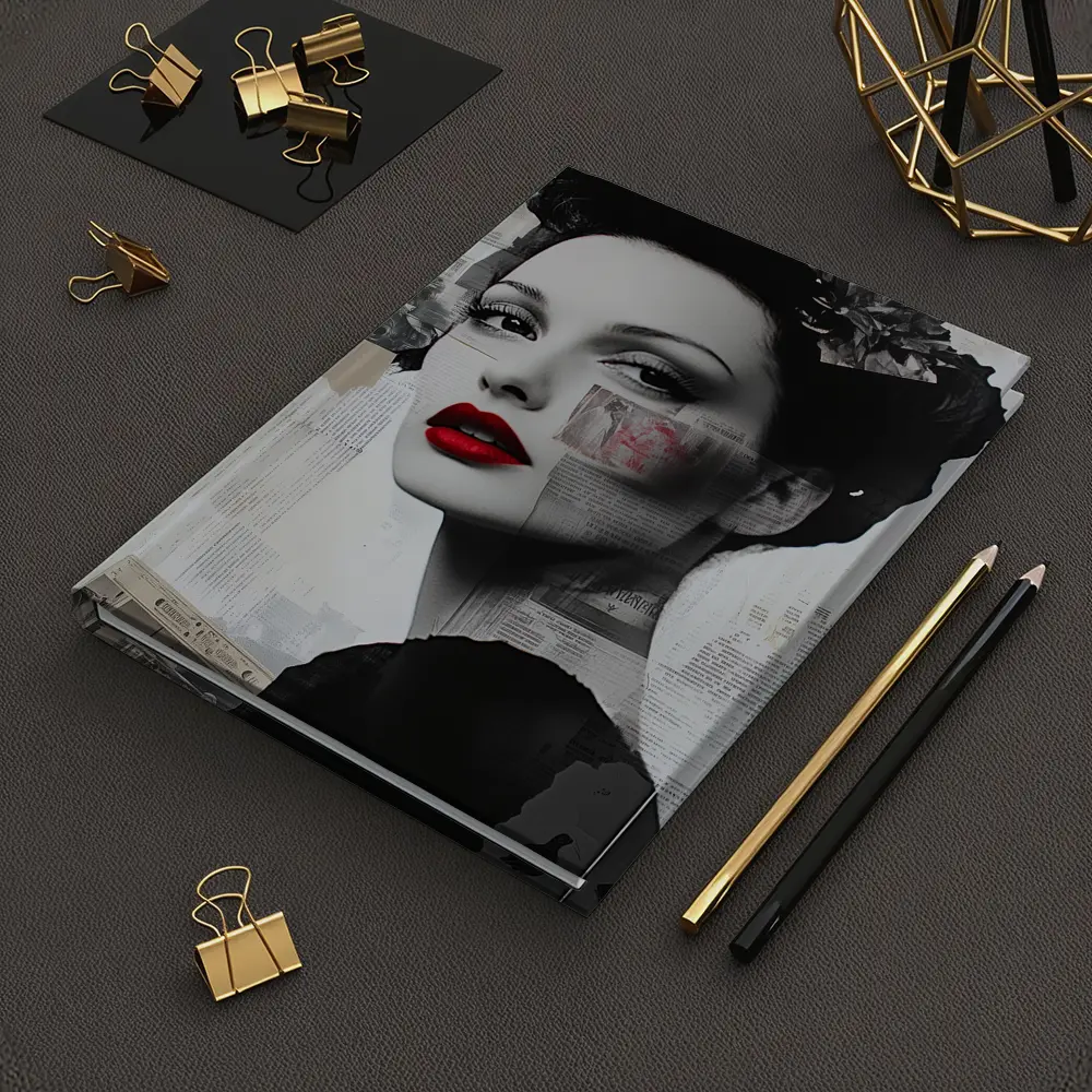 Retro Woman Collage Art Black White Red – Notebooks