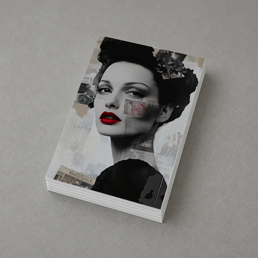 Retro Woman Collage Art Black White Red – Postcards