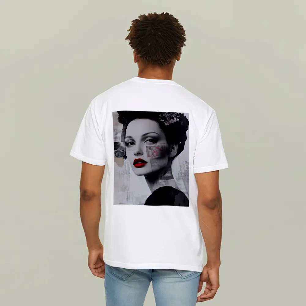 Retro Woman Collage Art Black White Red – T-Shirts